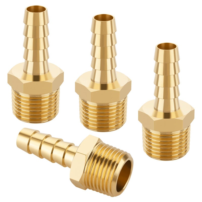 KOOTANS 4pcs Brass Hose Barb Fittings 5/16" Hose Barb to 3/8 NPT Male Thread Air Hose Fittings Brass Quick Coupler Air M Type Adapter Connector Fitting - Image 1